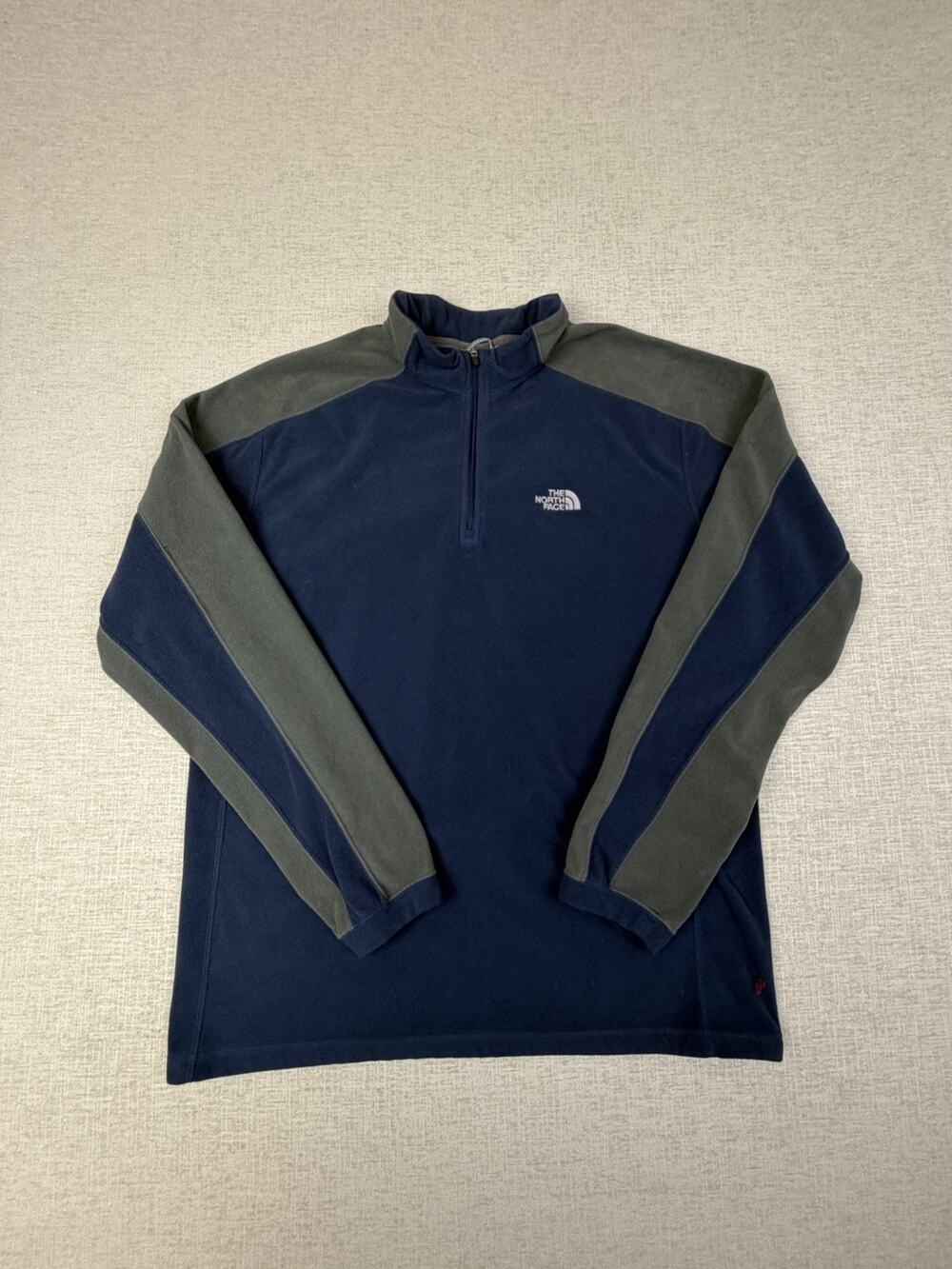 The North Face Mens Large 1/4 Zip Fleece Pullover Navy Gray Colorblock